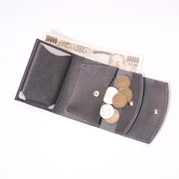 ◎リボン付き◎イタリアンレザーのコロンとしたミニ財布(ダークグレイ) 5枚目の画像