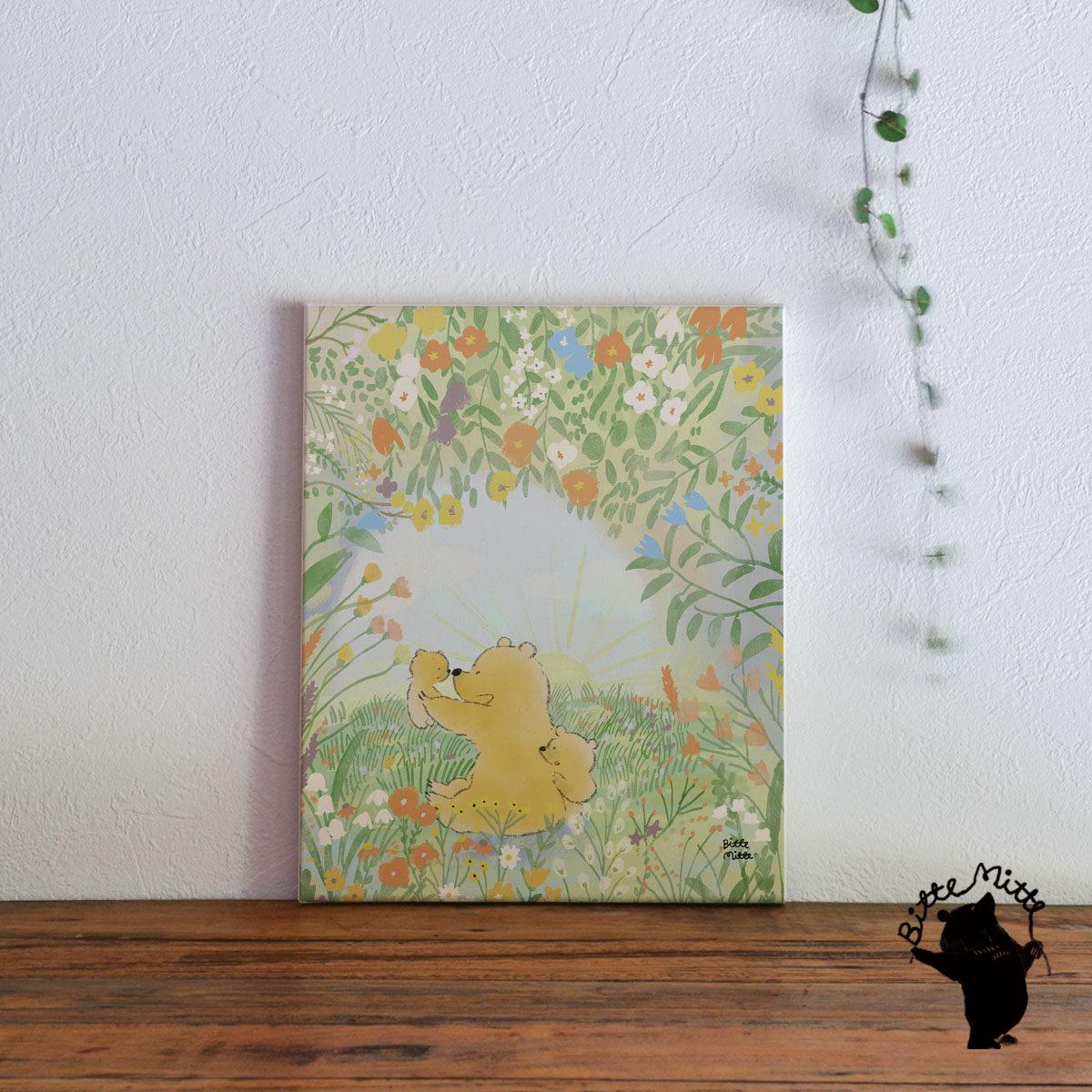 ファブリックパネル 北欧 インテリア アートパネル イラスト パネル ボード 絵画 花 ボタニカル 植物＊熊 赤ちゃん