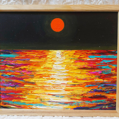 油絵 絵画 オレンジの月【四切木製】 油絵 絵画 オレンジの月【四切木製】 絵画 HR 通販 13536984