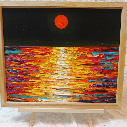 油絵 絵画 オレンジの月【四切木製】 油絵 絵画 オレンジの月【四切木製】 油絵 絵画 オレンジの月【四切木製】