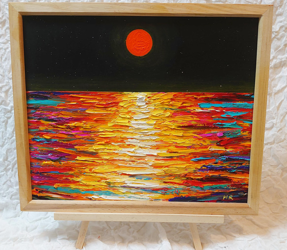 油絵 絵画 オレンジの月【四切木製】 絵画 HR 通販 13536984