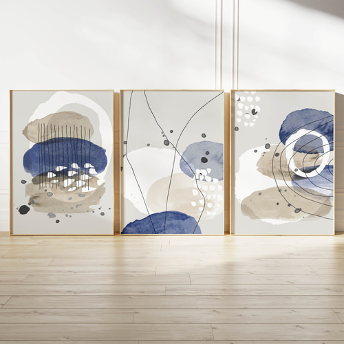 アートポスター 抽象画 ネイビー ベージュ 水彩 北欧風 モダン