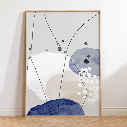 アートポスター 抽象画 ネイビー ベージュ 水彩 北欧風 モダン