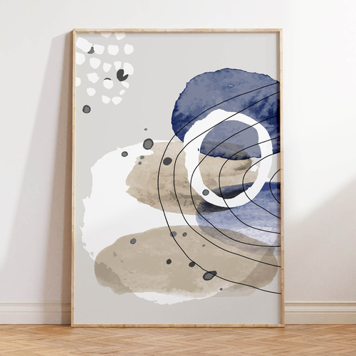 アートポスター 抽象画 ネイビー ベージュ 水彩 北欧風 モダン