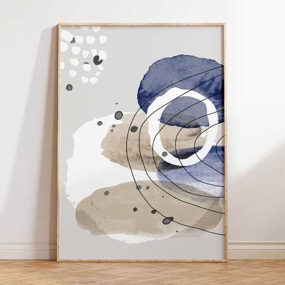 アートポスター 北欧モダン ネイビー&ベージュ 抽象ライン 3枚セット 7枚目の画像