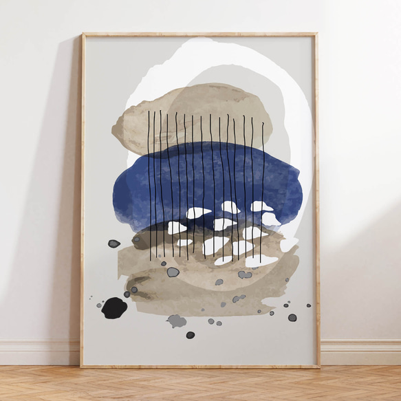 アートポスター 北欧モダン ネイビー&ベージュ 抽象ライン 3枚セット 5枚目の画像