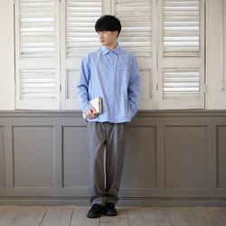 森野學校 舒適條紋襯衫 (淺藍 x 白色) 男士襯衫 超大襯衫 第15張的照片