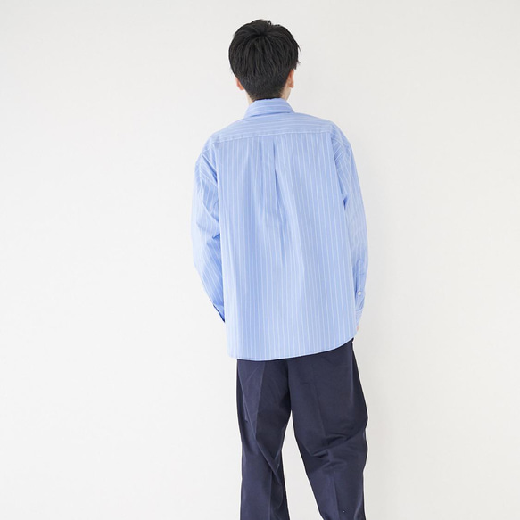 森野學校 舒適條紋襯衫 (淺藍 x 白色) 男士襯衫 超大襯衫 第10張的照片