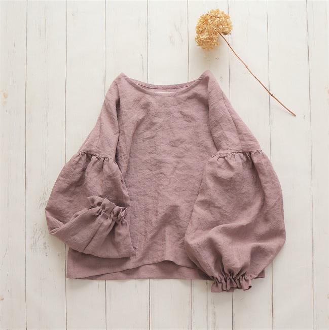cocoバルーンブラウス 長袖　Belgium linen 100% *さくら　※受注制作※