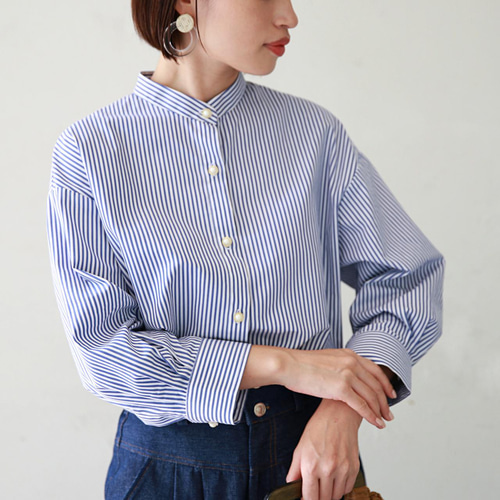 シャツ/ブラウス(長袖/七分) and her Puffsleeve Shirts Dress Ehre style ブラウス トップス シャツ パンツ ストライプ 7分袖