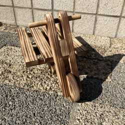 小さな雑貨【小さな三輪車/焼き】ガーデニング　花台　インテリア　木製雑貨 3枚目の画像