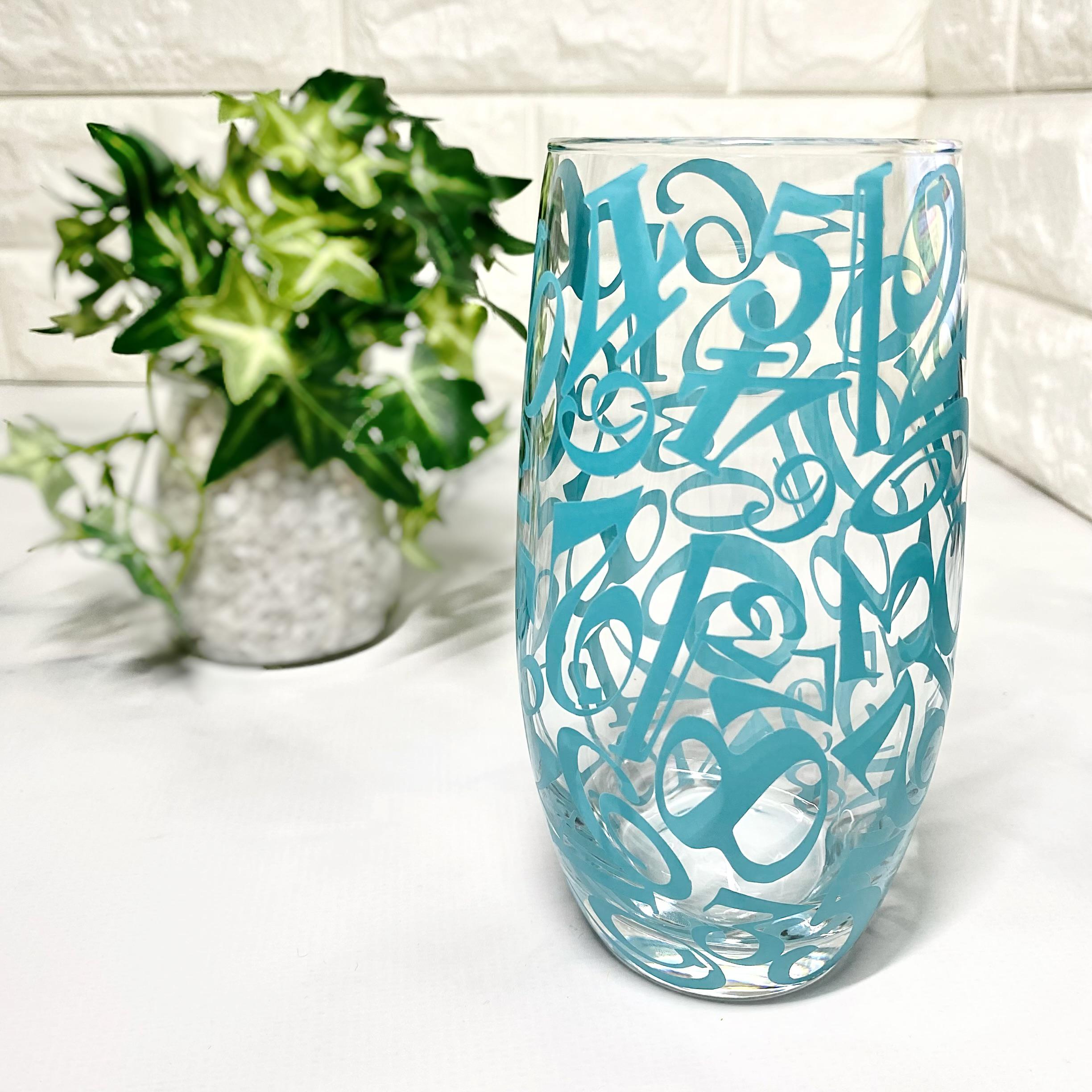ナンバー柄 BLUE ビアグラス