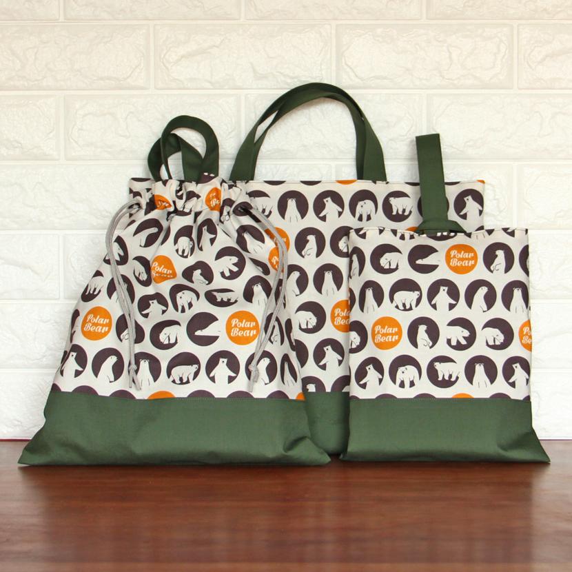 レッスンバッグ＆着替え袋＆上履き入れセット Polar Bear✕カーキ 《入園・入学》