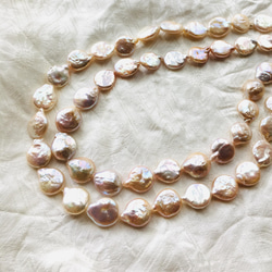 ラスト1 #274 バロック淡水コインパール　13㍉×縦15㍉　1ペア　ピンクベージュ　淡水真珠　天然色 7枚目の画像