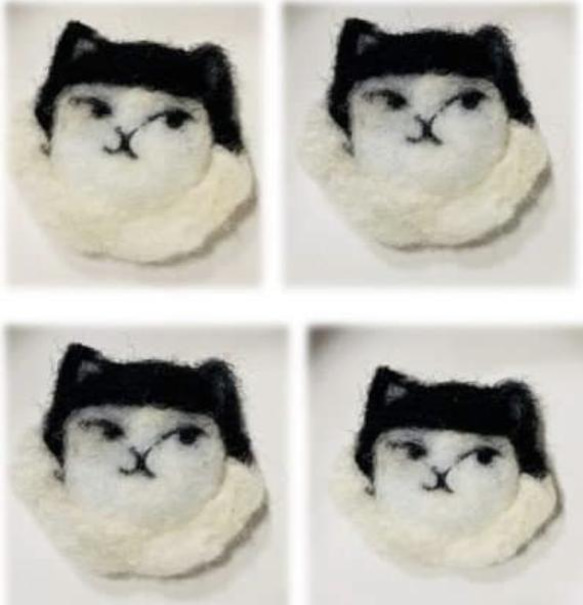 ウールフェルト猫手作りピン/ブローチ〜姉妹頭猫 1枚目の画像