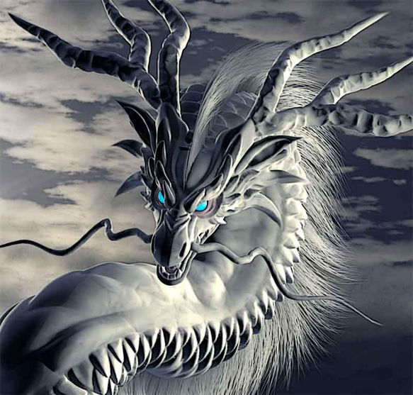 龍の絵「月雲・白龍」自作A4　竜の絵 3枚目の画像