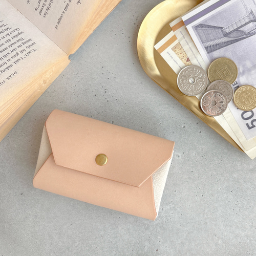 お札が折れない″帆布を革で包んだ 小さい財布″ ヌメ革 ナチュラル