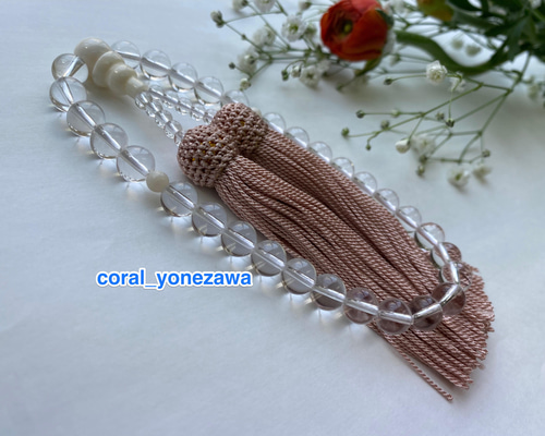 本物・天然石水晶と珊瑚の数珠 その他アクセサリー coshiyo