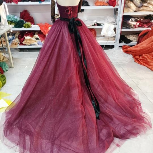 豪華！カラードレス ピンク キラキラチュール ベアトップ 取り外し袖  