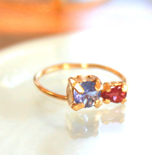 k18gp Tanzanite & Rubellite Ring 2枚目の画像