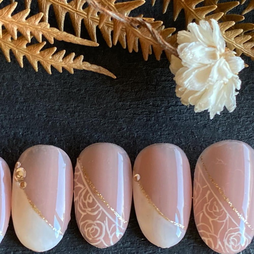 プロが作る！バラのレース柄ネイル ブライダル パーティー 卒入学式