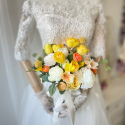 再販 ビタミンカラークラッチブーケ ブートニアセット ウェディング