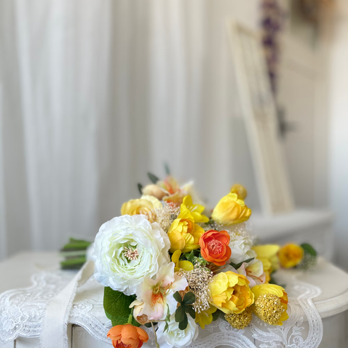 再販 ビタミンカラークラッチブーケ ブートニアセット ウェディング