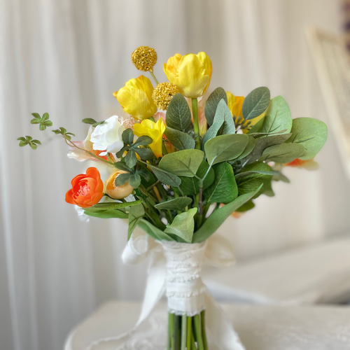 再販 ビタミンカラークラッチブーケ ブートニアセット ウェディング