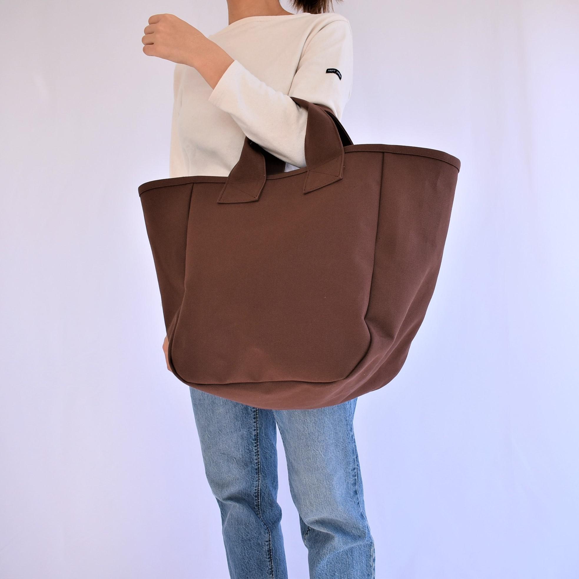 GABA1 TOTE BAG（コーヒー/ブラウン）大容量 帆布 トートバッグ  マチ広め ポケット２