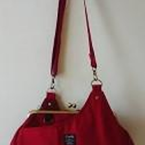 帆布 あおりがま口ショルダーバッグ ボルドー ショルダーバッグ