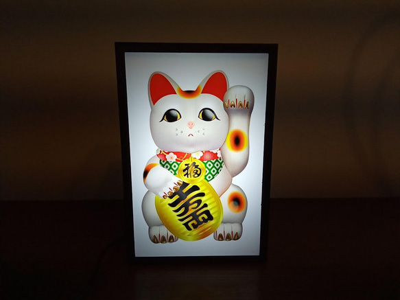 招き猫 まねきねこ ネコ 商売繫盛 昭和 レトロ ミニチュア 看板 玩具 置物 雑貨 LEDライトBOXミニ 1枚目の画像