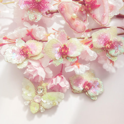 春花桜色コフレ　桜のブローチと胡蝶蘭ピアス/イヤリング　のセット　オートクチュール刺繍 12枚目の画像