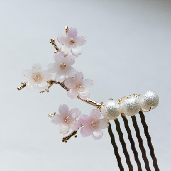 色が変わる 桜の枝のかんざし　桜　ヘアコーム  簪　ヘアアクセサリー 13枚目の画像