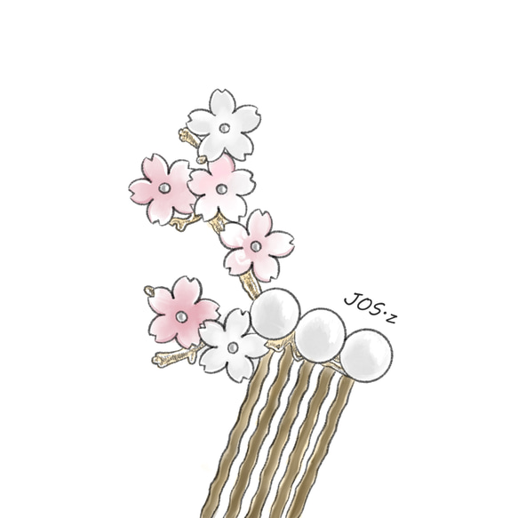 色が変わる 桜の枝のかんざし　桜　ヘアコーム  簪　ヘアアクセサリー 4枚目の画像