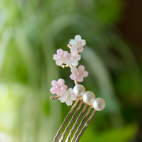 色が変わる 桜の枝のかんざし　桜　ヘアコーム  簪　ヘアアクセサリー 8枚目の画像