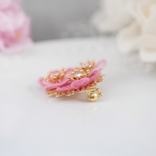 桜[河津桜]ブローチ (受注制作/オーガンジー刺繍/ラッピング対応/春