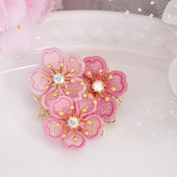 桜[河津桜]ブローチ (受注制作/オーガンジー刺繍/ラッピング対応/春