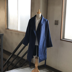 リネンショールカラーコート　フレンチリネン綾織40番ブルー 6枚目の画像