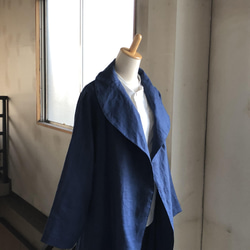 リネンショールカラーコート　フレンチリネン綾織40番ブルー 1枚目の画像