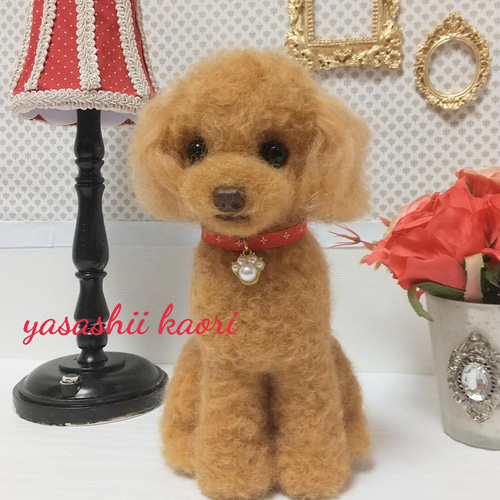 羊毛フェルト トイプードル レッド トイプードルぬいぐるみ 置物 #143