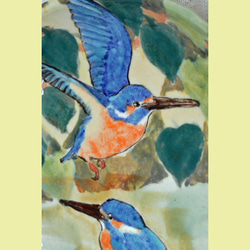 カワセミの絵皿　かわせみ二羽　大きめのお皿　陶器のカラフルな絵付　野鳥　中皿 5枚目の画像