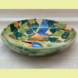 カワセミの絵皿　かわせみ二羽　大きめのお皿　陶器のカラフルな絵付　野鳥　中皿 4枚目の画像