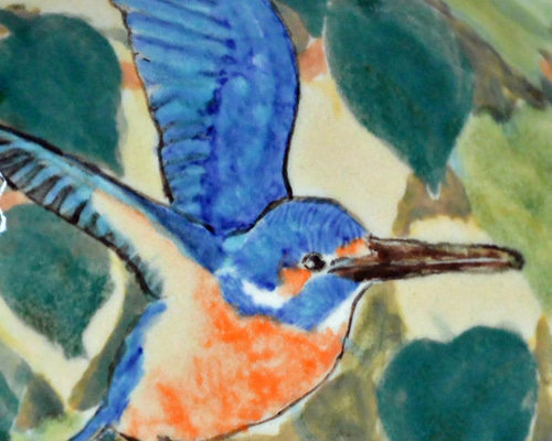 ひび焼 カワセミ紋大皿 送料込み251027 ひび焼 カワセミ紋大皿 送料