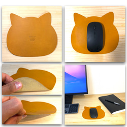 本革マウスパッド 猫 レッサーパンダ B5収納 イタリアンレザー タンニン舐めし革 3枚目の画像