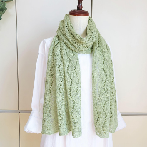 編み図】リネン透かし模様ストール「草原」 編み図・パターン mimosa