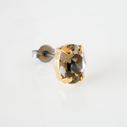 不對稱小水晶花朵耳環（P-440 米灰色/蕾絲花） 第6張的照片