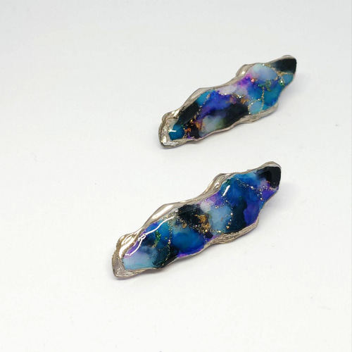 アゲートスライス型ヘアクリップ 天然石風 ブルー系 パープル系