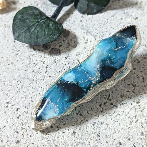 アゲートスライス型ヘアクリップ 天然石風 ブルー系 パープル系