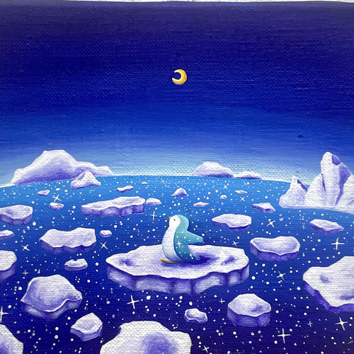 南極の夜【ペンギンと夜空】 絵画 kuro 通販 13542837｜Creema