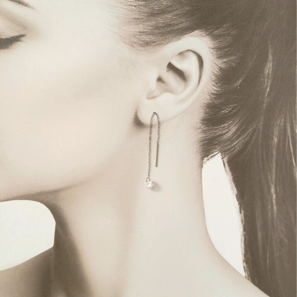 サージカルステンレス CZトリプルアメリカンピアス 5枚目の画像